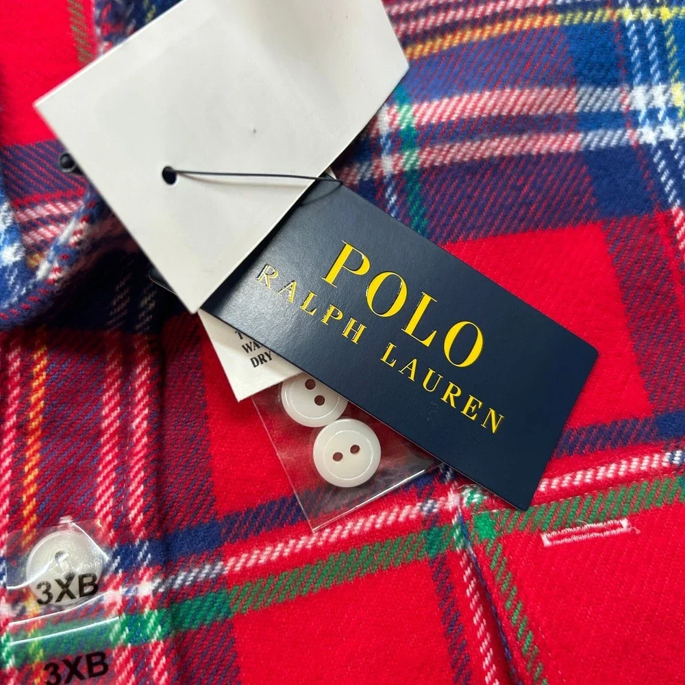 Polo Ralph Lauren Twill Sport Shirt Mens 3XB Big Tall Red Plaid Flannel $138 NEW